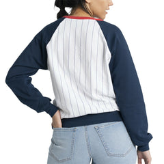 Boston Red Sox Lusso Women's Mack Fleece V-Neck Pullover Top White/Navy