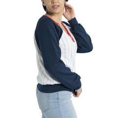 Boston Red Sox Lusso Women's Mack Fleece V-Neck Pullover Top White/Navy