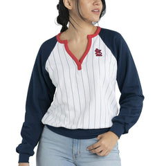 St. Louis Cardinals Lusso Women's Mack Fleece V-Neck Pullover Top White/Navy