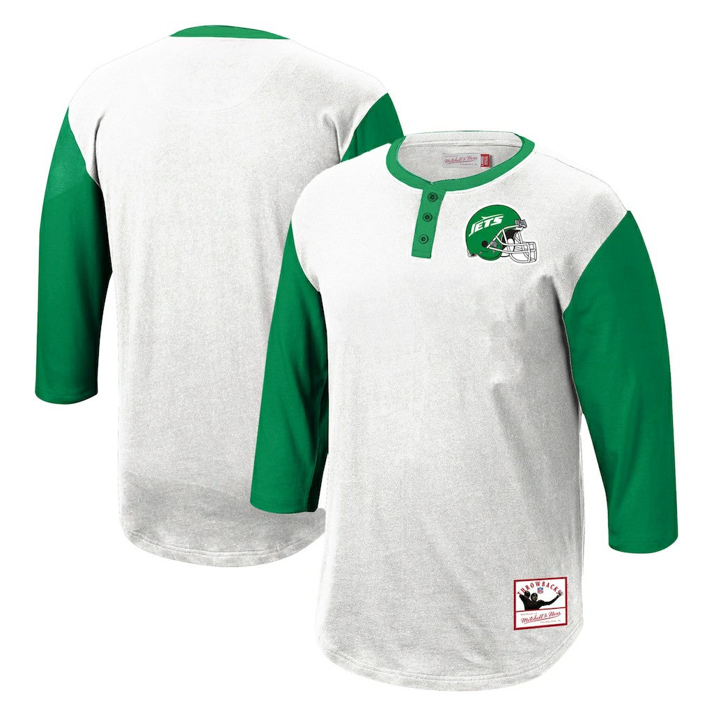 New York Jets Legacy Slub Henley 3/4 Sleeve T-Shirt - White on sale