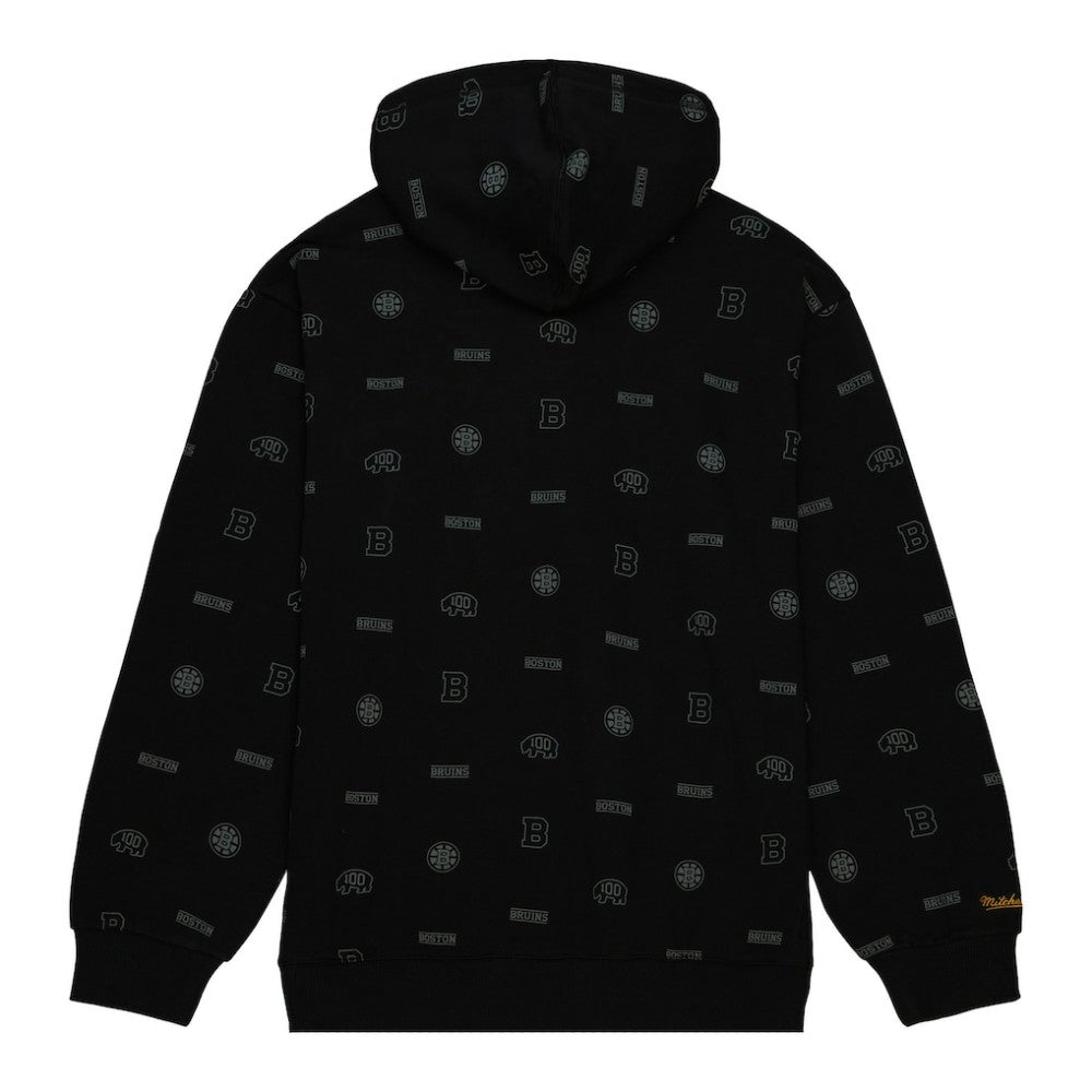 Boston Bruins Mitchell & Ness 100th Anniversary Allover Print Pullover Hoodie - Black Hoodies