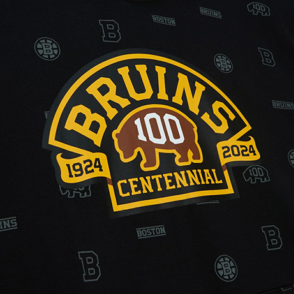 Boston Bruins Mitchell & Ness 100th Anniversary Allover Print Pullover Hoodie - Black Hoodies