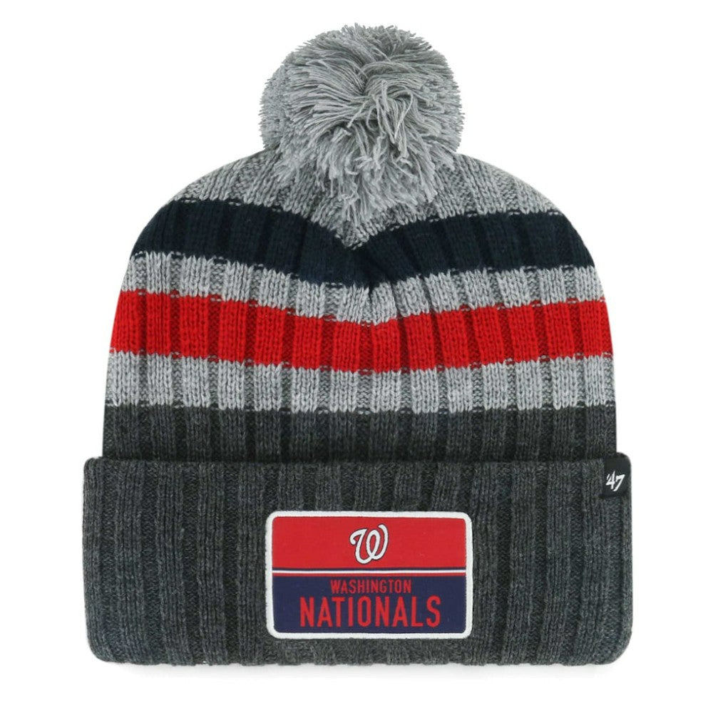 Washington Nationals Stack Cuffed Knit Hat with Pom Gray
