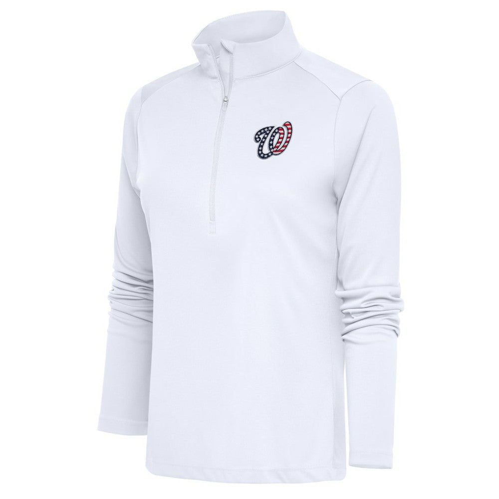 Washington Nationals Antigua Women's Patriotic Tribute Half-Zip Pullover Top White