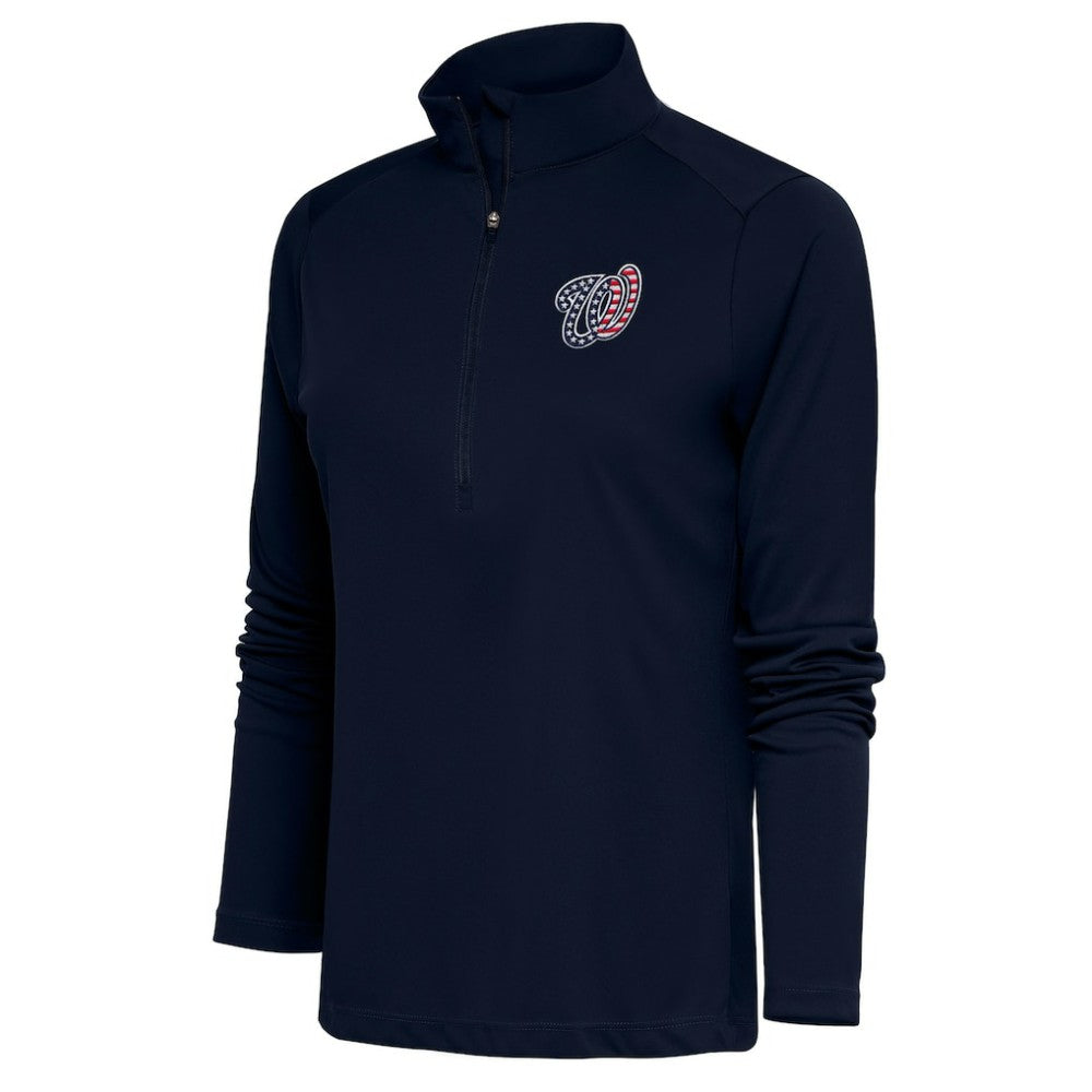 Washington Nationals Antigua Women's Patriotic Tribute Half-Zip Pullover Top Navy