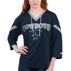 Dallas Cowboys Starter Women's Rally Lace-Up 3/4-Sleeve T-Shirt - Navy sale