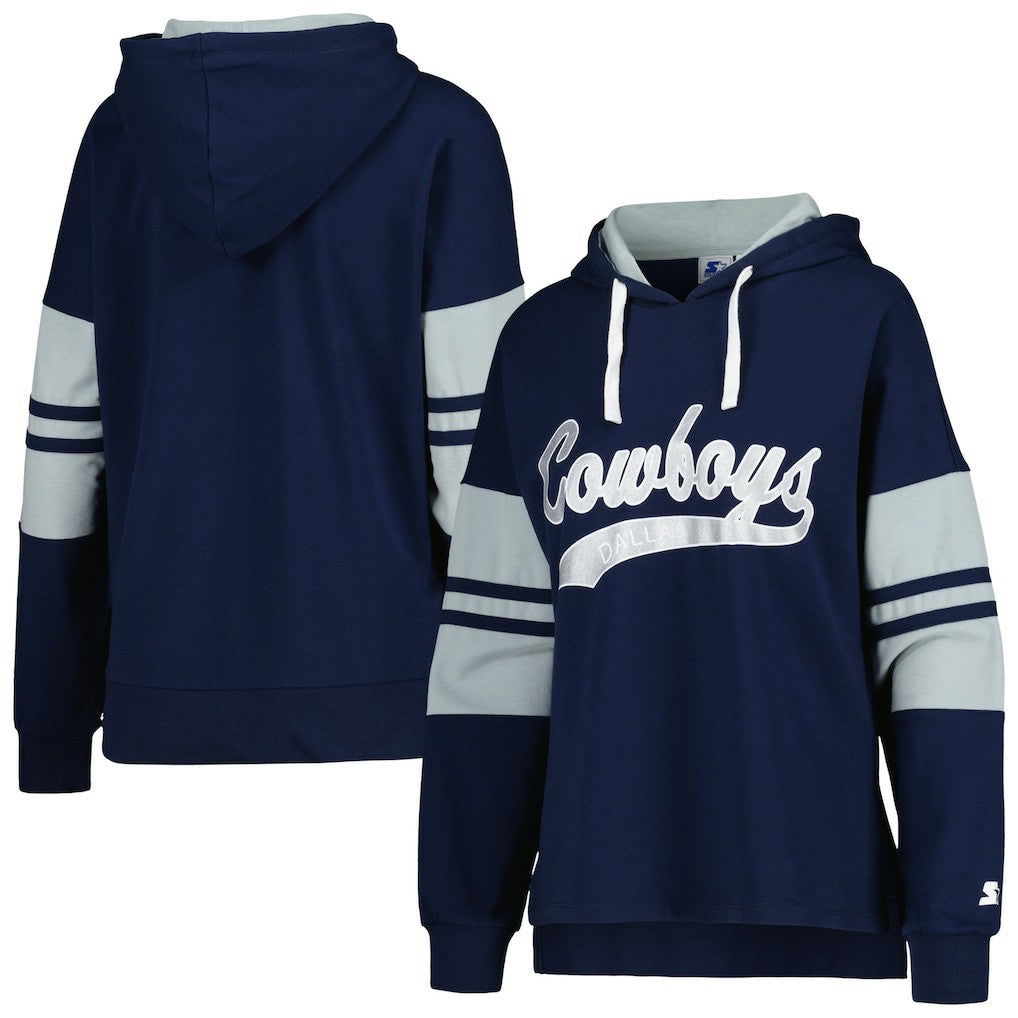 Dallas Cowboys Starter Women's Bump And Run Long Sleeve Hoodie T-Shirt - Navy outlet