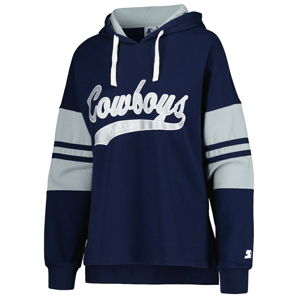 Dallas Cowboys Starter Women's Bump And Run Long Sleeve Hoodie T-Shirt - Navy outlet