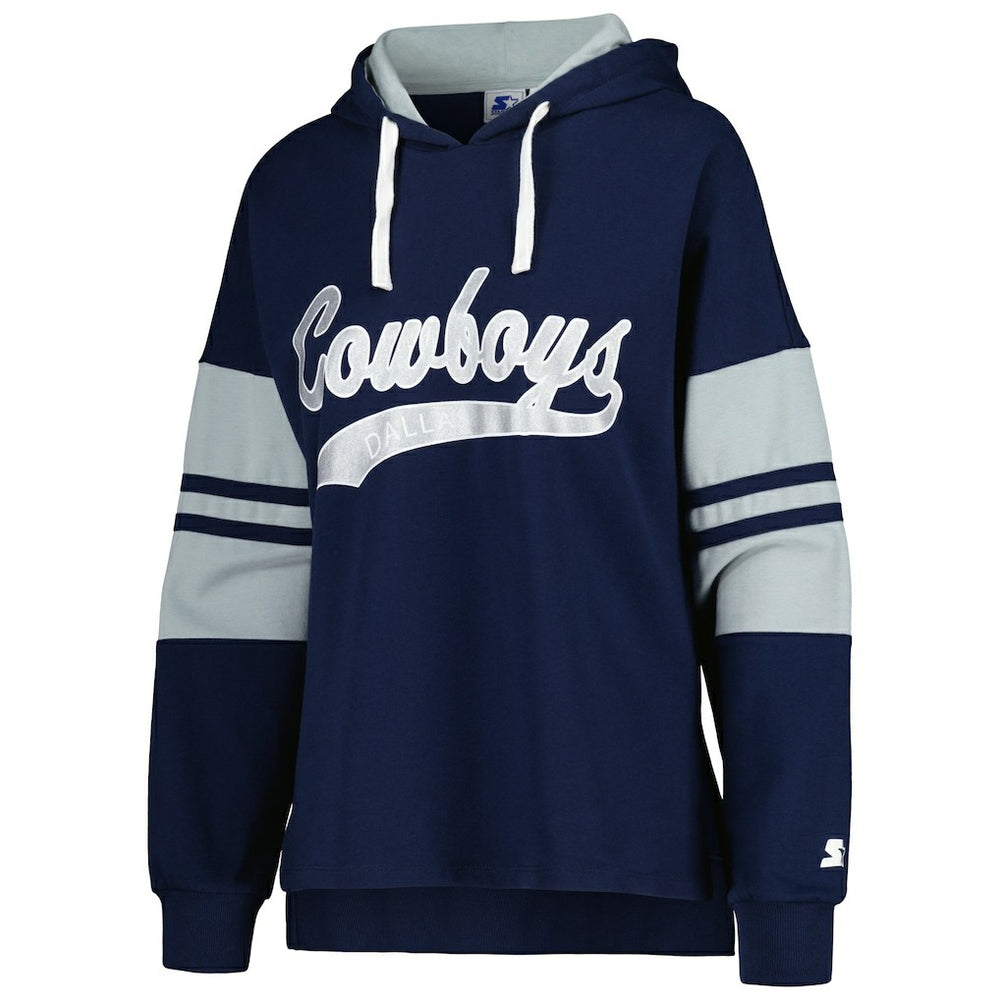 Dallas Cowboys Starter Women's Bump And Run Long Sleeve Hoodie T-Shirt - Navy outlet