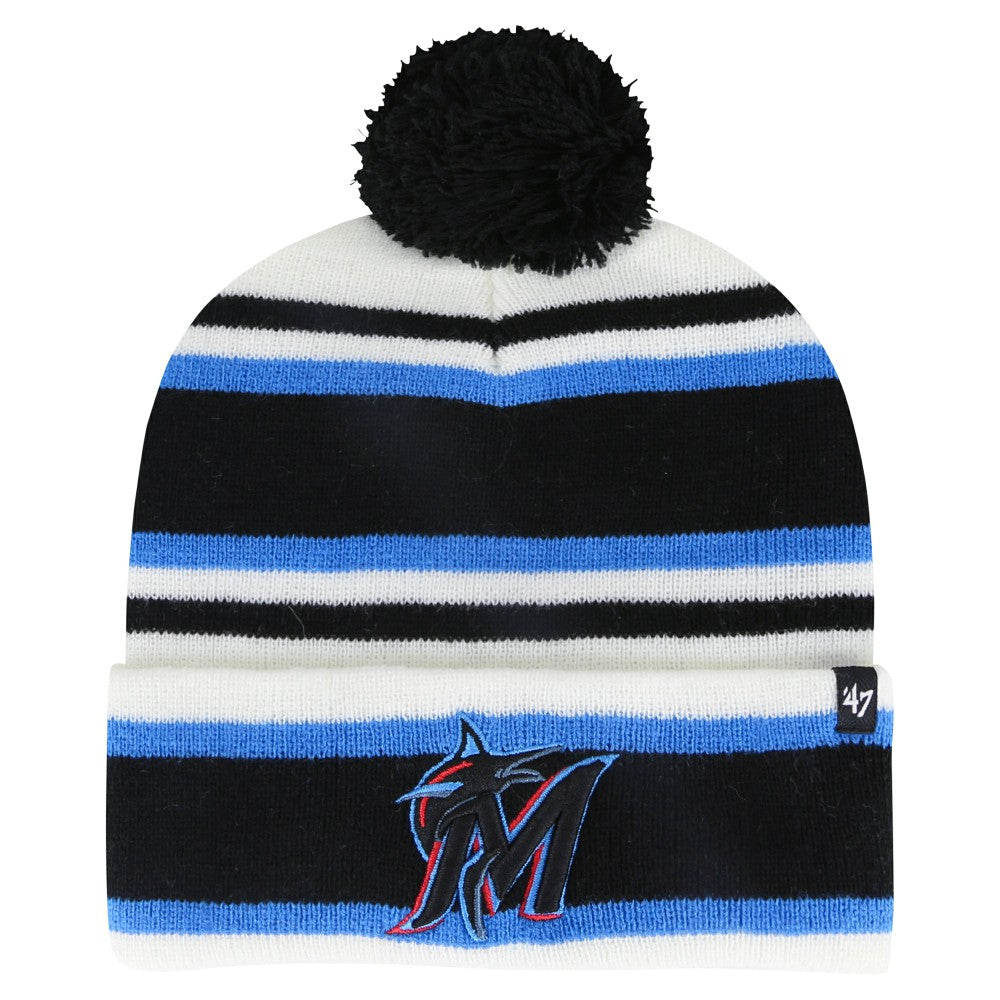 Miami Marlins Youth Stripling Cuffed Knit Hat with Pom White/Black