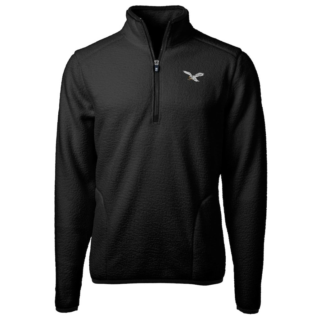 Philadelphia Eagles Cutter & Buck Gridiron Classics Big & Tall Cascade Eco Sherpa Fleece Quarter-Zip Pullover Jacket - Black sale