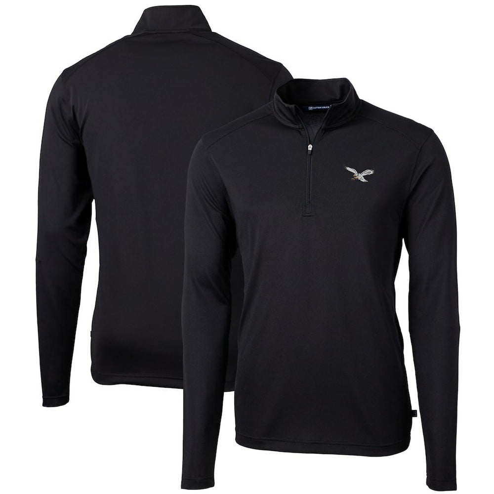 Philadelphia Eagles Cutter & Buck Gridiron Classics Big & Tall Virtue Eco Pique Recycled Quarter-Zip Pullover Top - Black cheap
