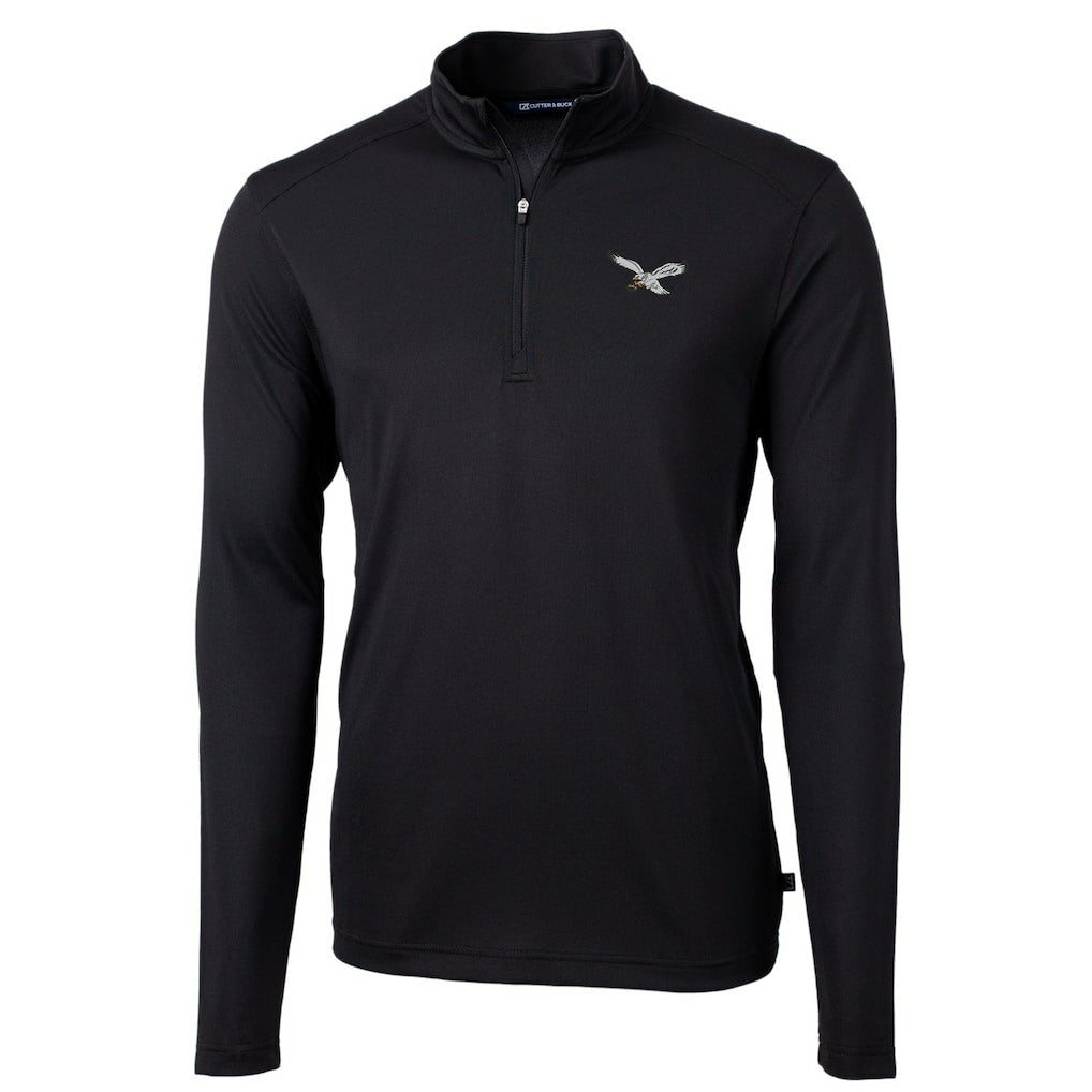 Philadelphia Eagles Cutter & Buck Gridiron Classics Big & Tall Virtue Eco Pique Recycled Quarter-Zip Pullover Top - Black cheap