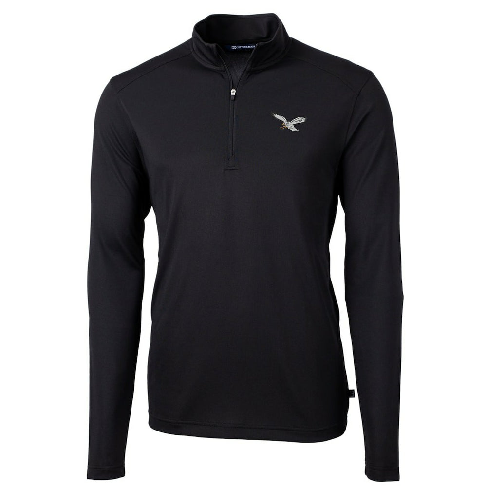 Philadelphia Eagles Cutter & Buck Gridiron Classics Big & Tall Virtue Eco Pique Recycled Quarter-Zip Pullover Top - Black cheap
