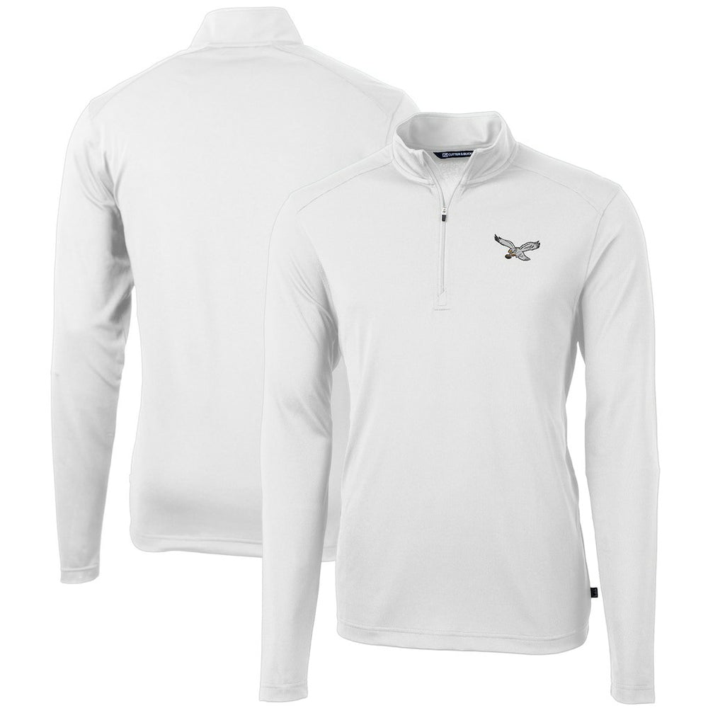 Philadelphia Eagles Cutter & Buck Gridiron Classics Big & Tall Virtue Eco Pique Recycled Quarter-Zip Pullover Top - White online