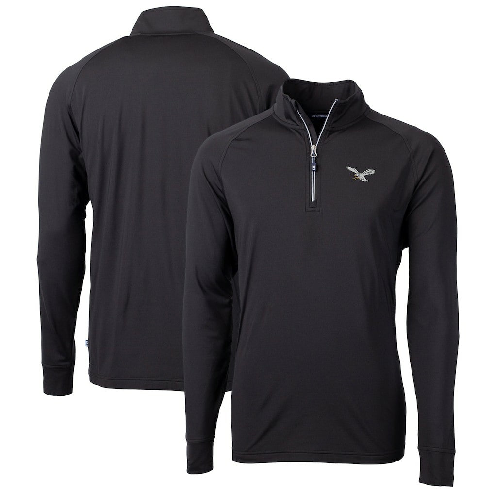 Philadelphia Eagles Cutter & Buck Gridiron Classics Big & Tall Adapt Eco Knit Stretch Recycled Quarter-Zip Pullover Top - Black on sale