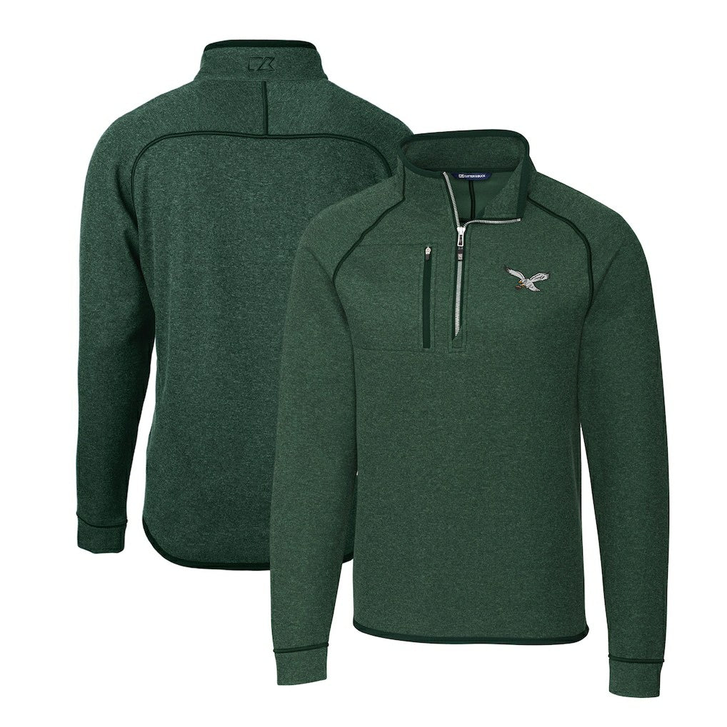 Philadelphia Eagles Cutter & Buck Gridiron Classics Big & Tall Mainsail Sweater-Knit Half-Zip Pullover Jacket - Heather Green discount