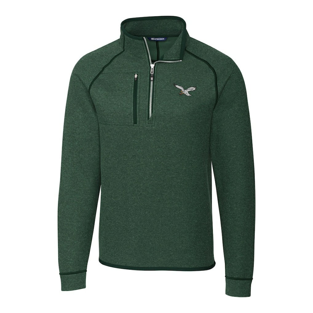 Philadelphia Eagles Cutter & Buck Gridiron Classics Big & Tall Mainsail Sweater-Knit Half-Zip Pullover Jacket - Heather Green discount