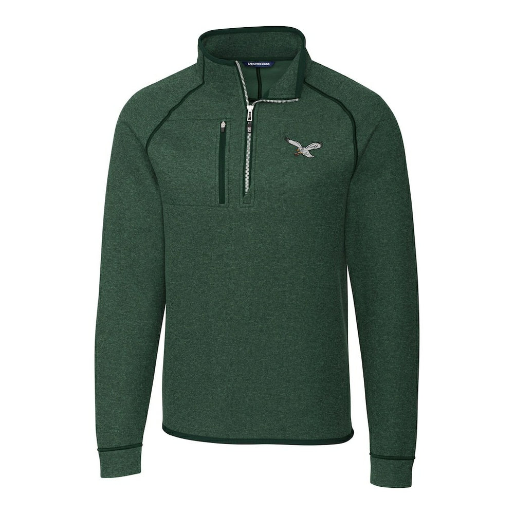 Philadelphia Eagles Cutter & Buck Gridiron Classics Big & Tall Mainsail Sweater-Knit Half-Zip Pullover Jacket - Heather Green discount