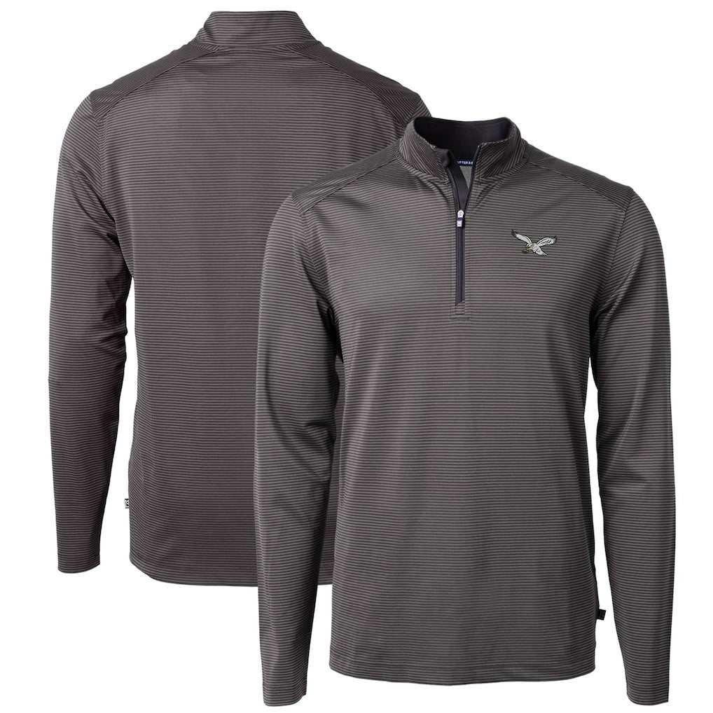Philadelphia Eagles Cutter & Buck Gridiron Classics Big & Tall Virtue Eco Pique Micro Stripe Recycled Quarter-Zip Pullover Top - Charcoal discount