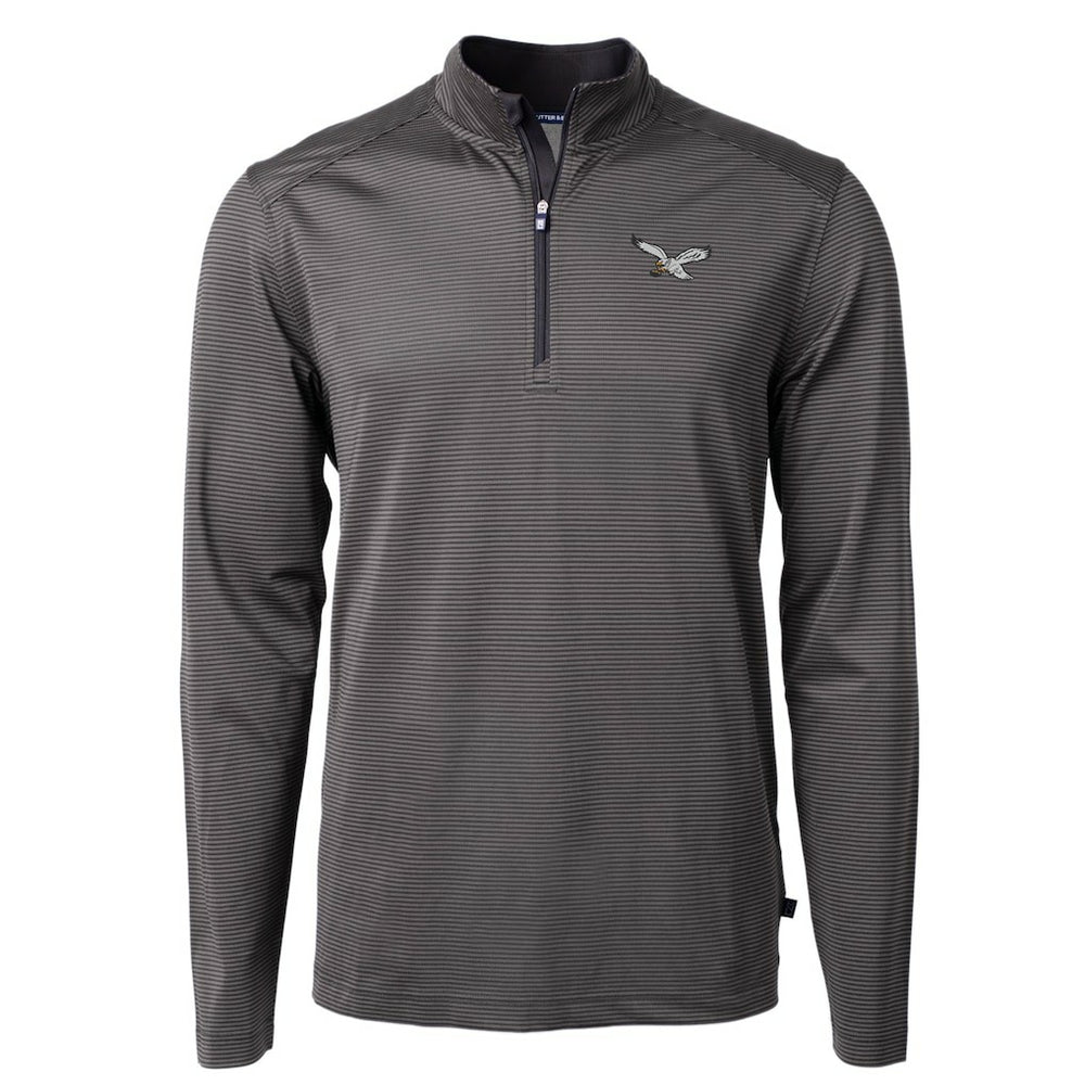 Philadelphia Eagles Cutter & Buck Gridiron Classics Big & Tall Virtue Eco Pique Micro Stripe Recycled Quarter-Zip Pullover Top - Charcoal discount