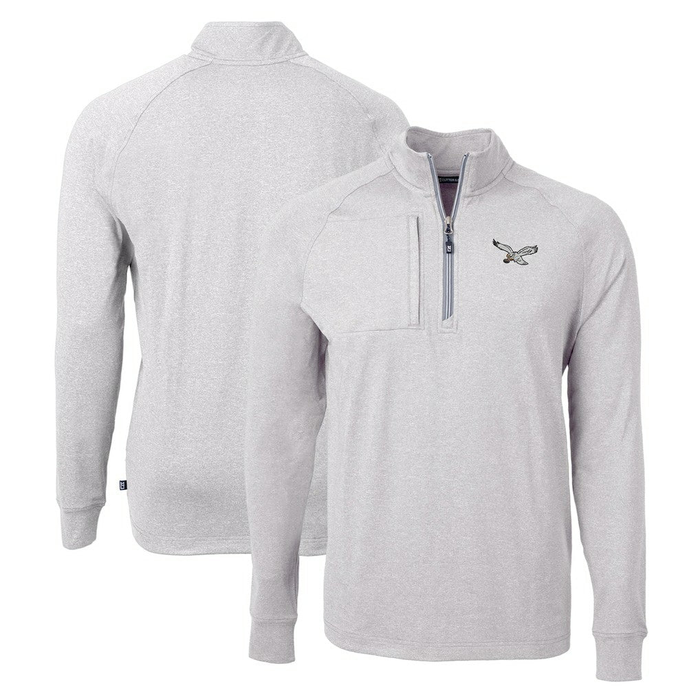 Philadelphia Eagles Cutter & Buck Gridiron Classics Big & Tall Adapt Eco Knit Heather Quarter-Zip Pullover Top - Heather Gray sale