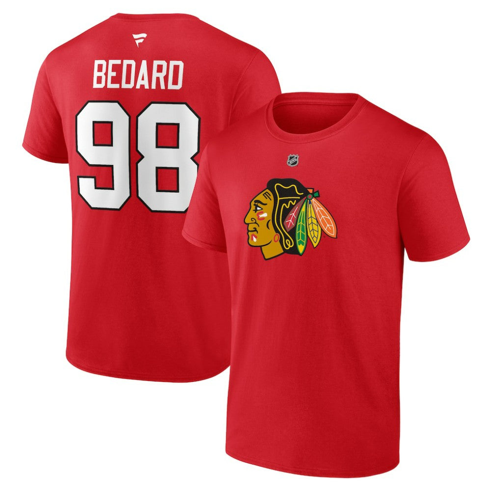 Connor Bedard Chicago Blackhawks Fanatics Authentic Stack Name & Number T-Shirt - Red T-shirts