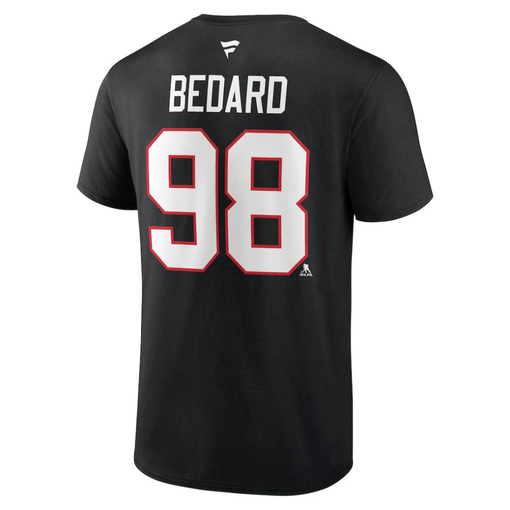 Connor Bedard Chicago Blackhawks Fanatics Authentic Stack Name & Number T-Shirt - Black T-shirts