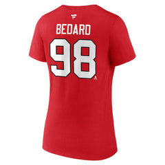 Connor Bedard Chicago Blackhawks Fanatics Women's Authentic Stack Name & Number V-Neck T-Shirt - Red T-shirts