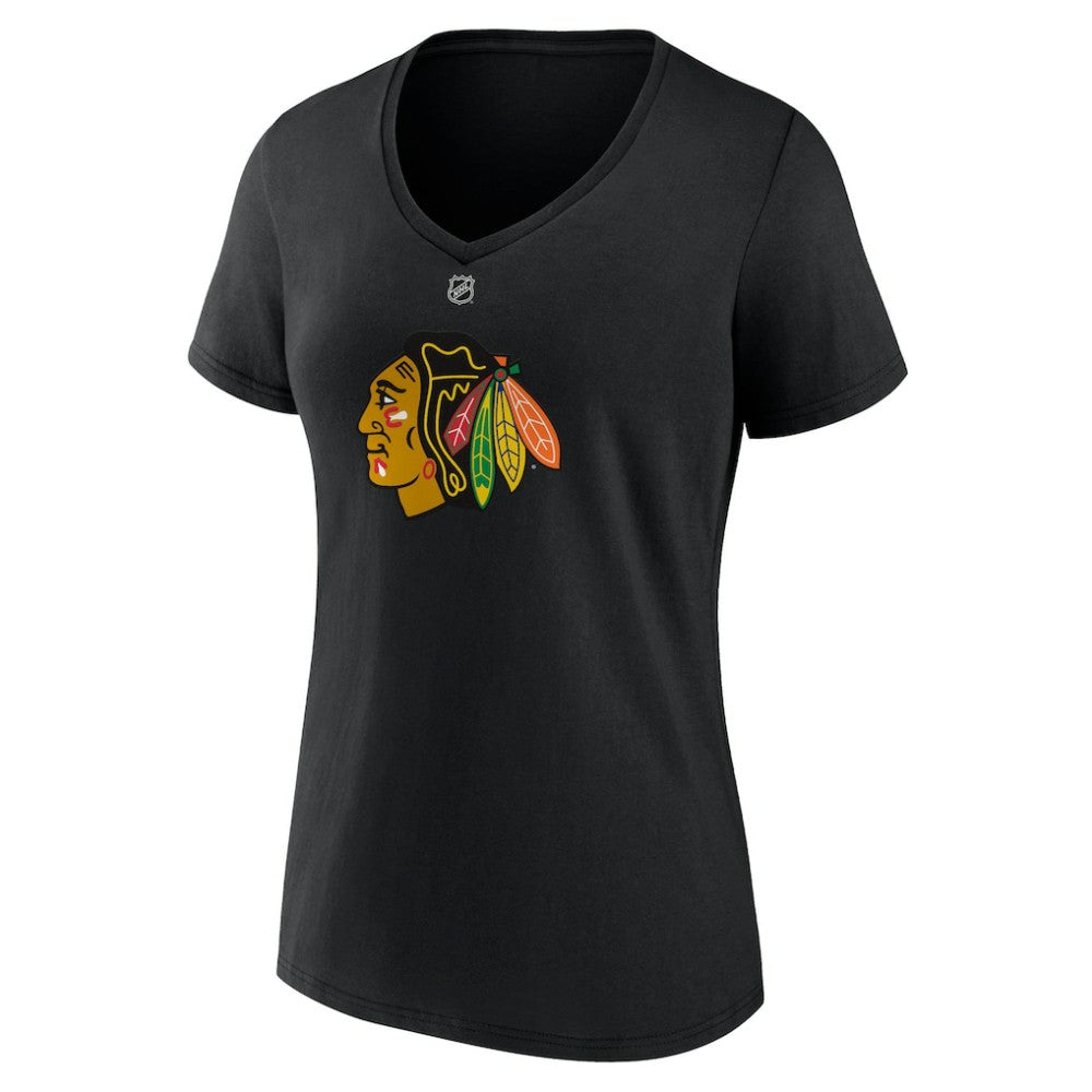 Connor Bedard Chicago Blackhawks Fanatics Women's Authentic Stack Name & Number V-Neck T-Shirt - Black T-shirts