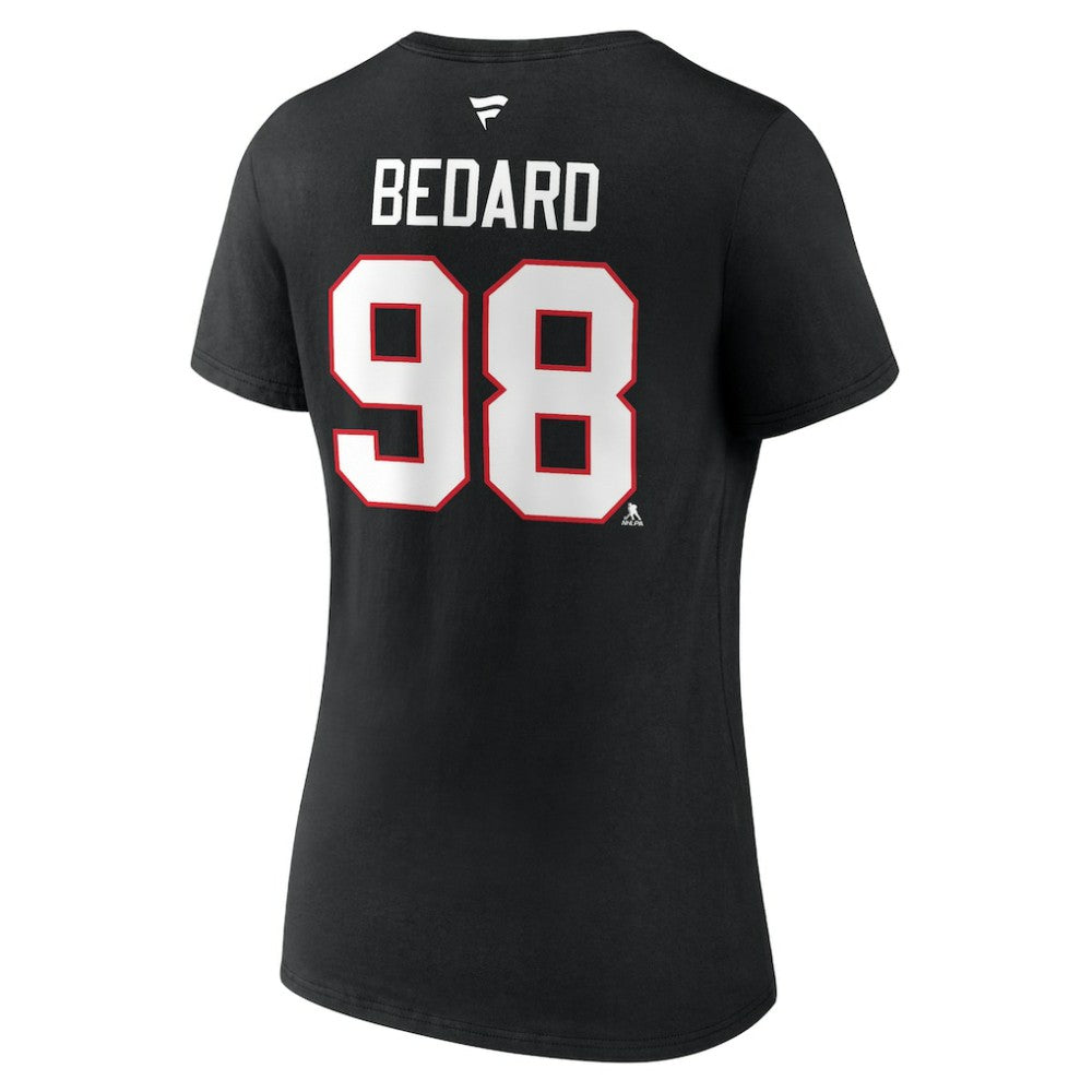 Connor Bedard Chicago Blackhawks Fanatics Women's Authentic Stack Name & Number V-Neck T-Shirt - Black T-shirts