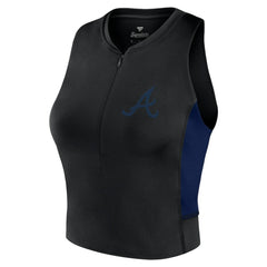 Atlanta Braves Women's Studio Half-Zip Fitted Gym Tank Top Black