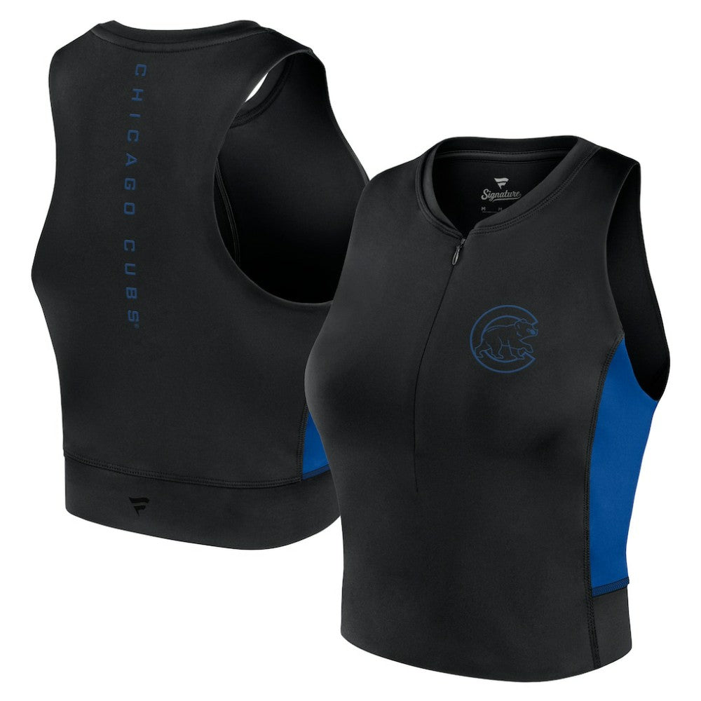 Chicago Cubs Women's Studio Half-Zip Fitted Gym Tank Top Black