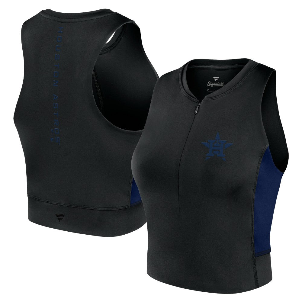 Houston Astros Women's Studio Half-Zip Fitted Gym Tank Top Black