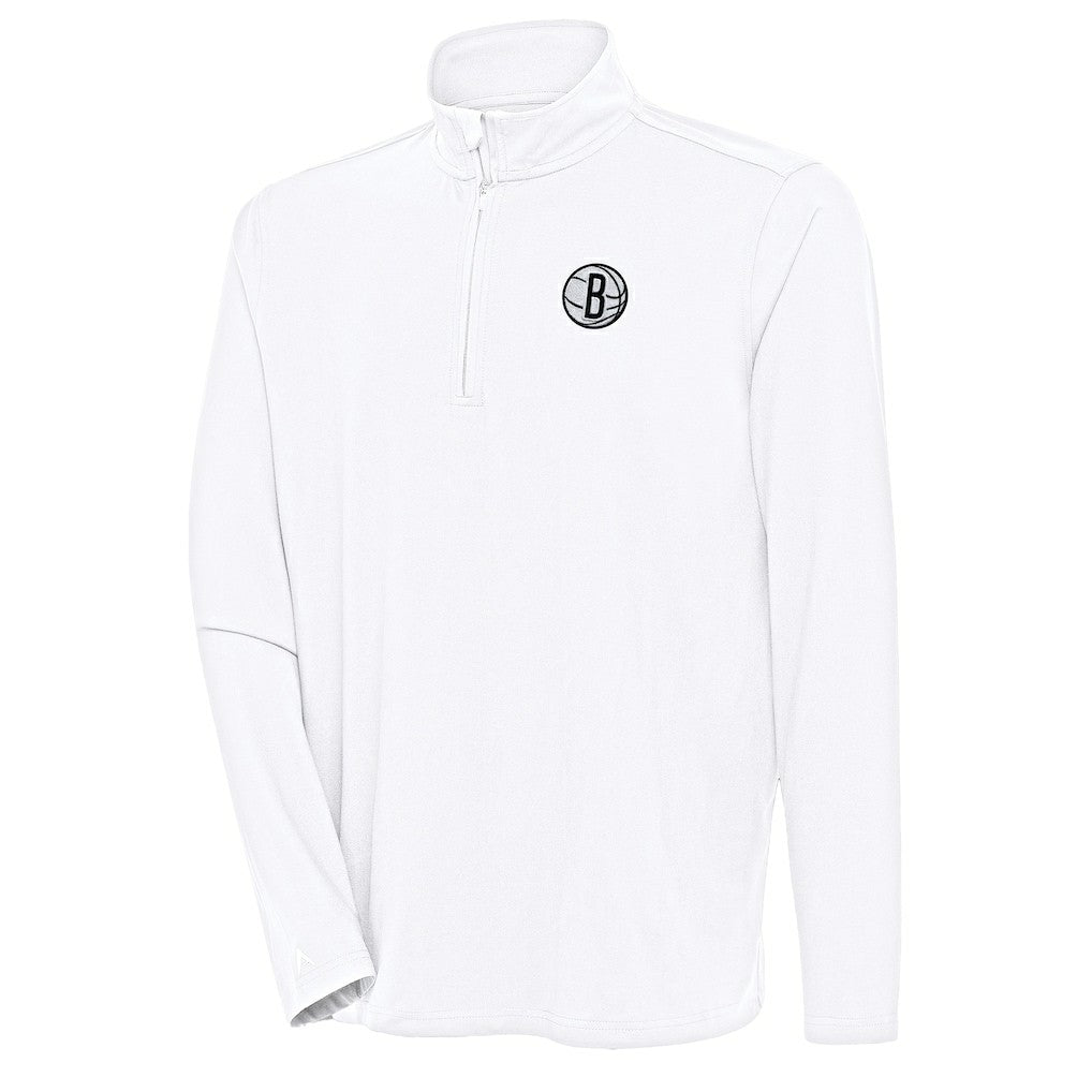 Brooklyn Nets Antigua Hunk Quarter-Zip Pullover Top - White discount