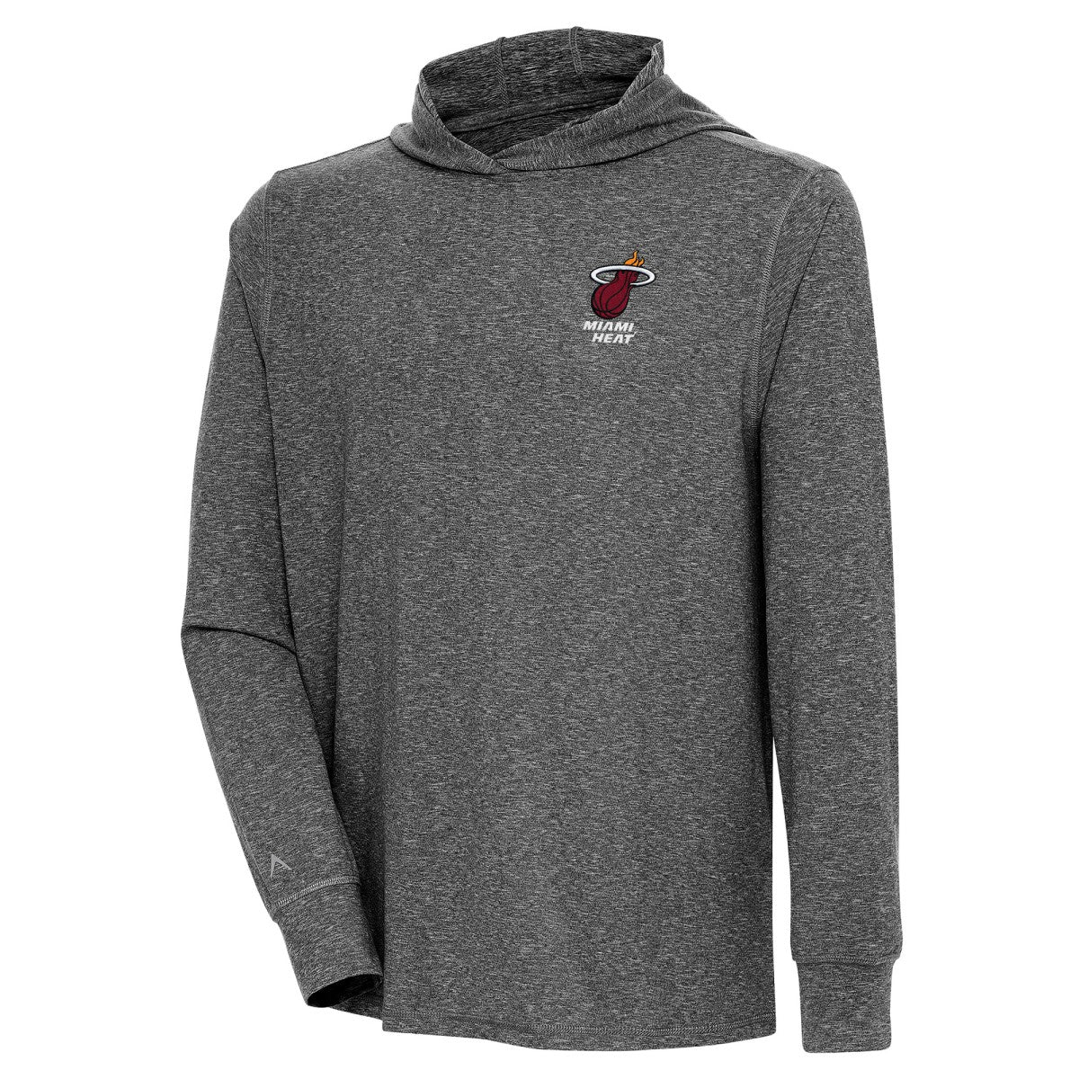Miami Heat Antigua Saga Long Sleeve Hoodie T-Shirt - Heather Black outlet