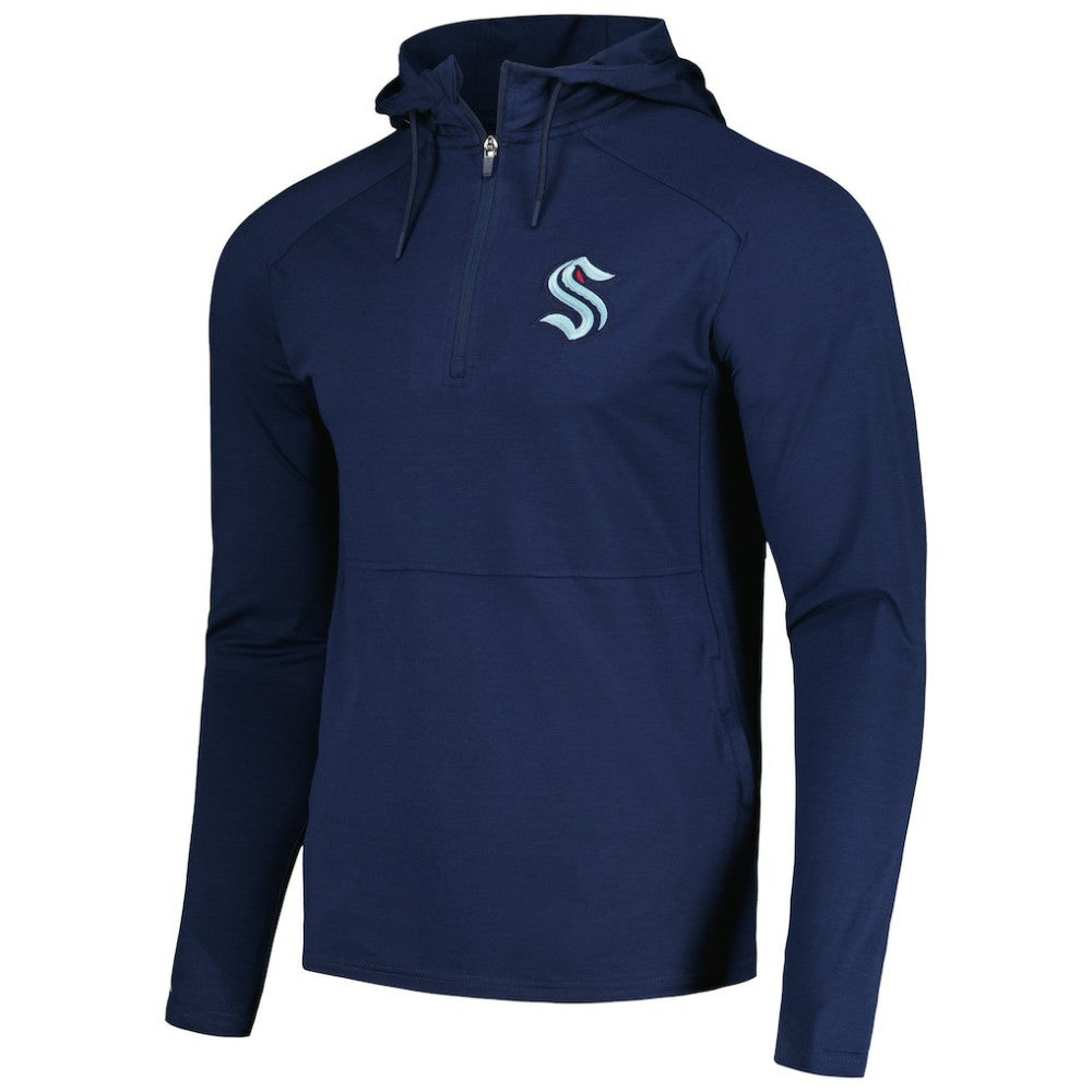 Seattle Kraken Antigua Spikes Raglan Quarter-Zip Hoodie - Heather Navy Hoodies