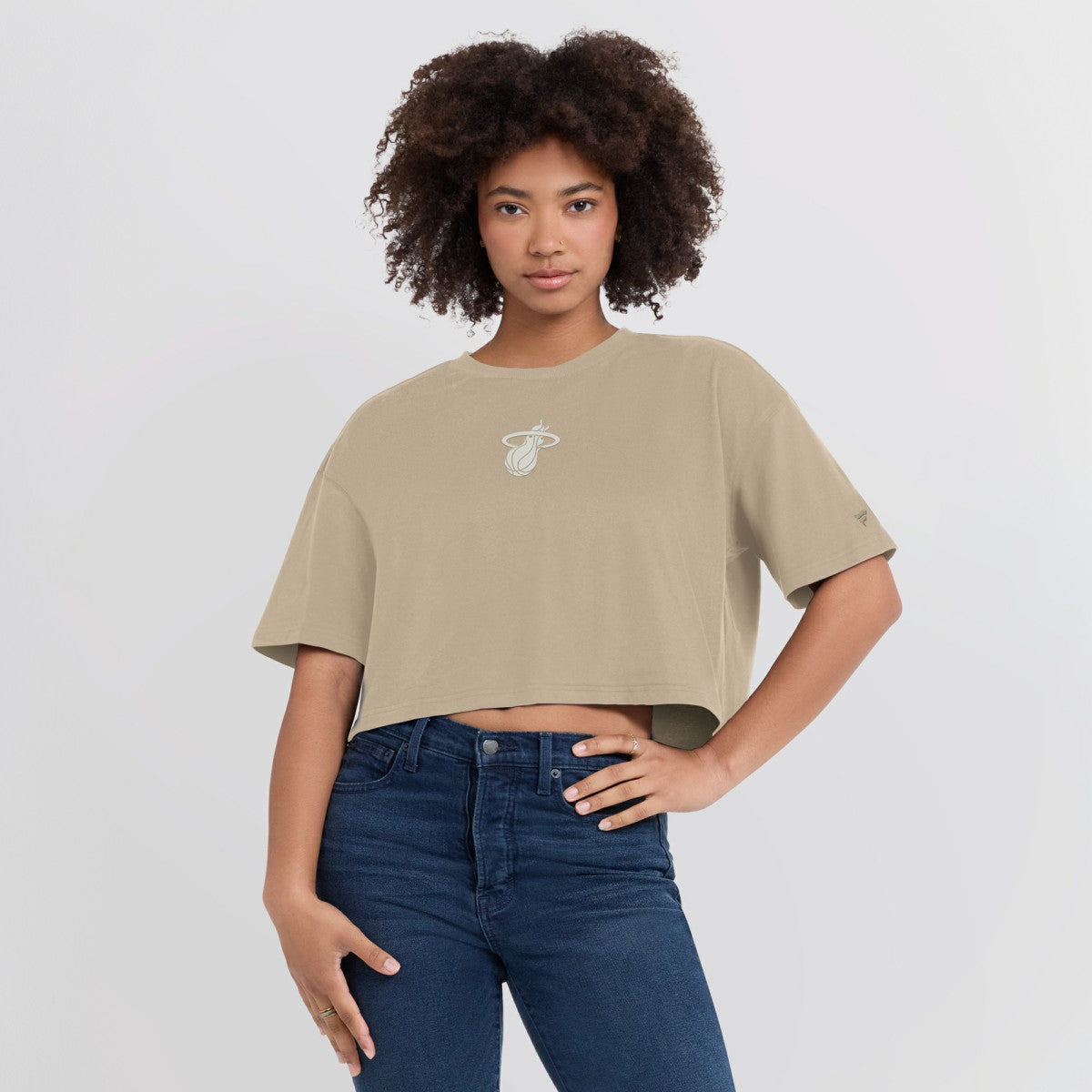 Miami Heat Women's Elements Super Soft Boxy Cropped T-Shirt - Khaki online