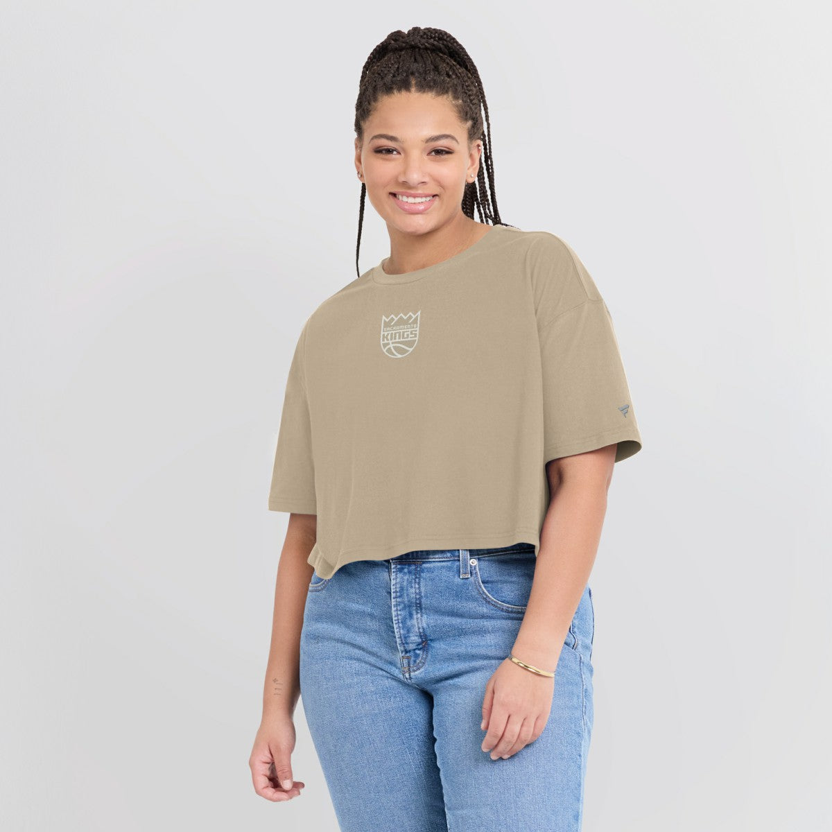 Sacramento Kings Women's Elements Super Soft Boxy Cropped T-Shirt - Khaki shop