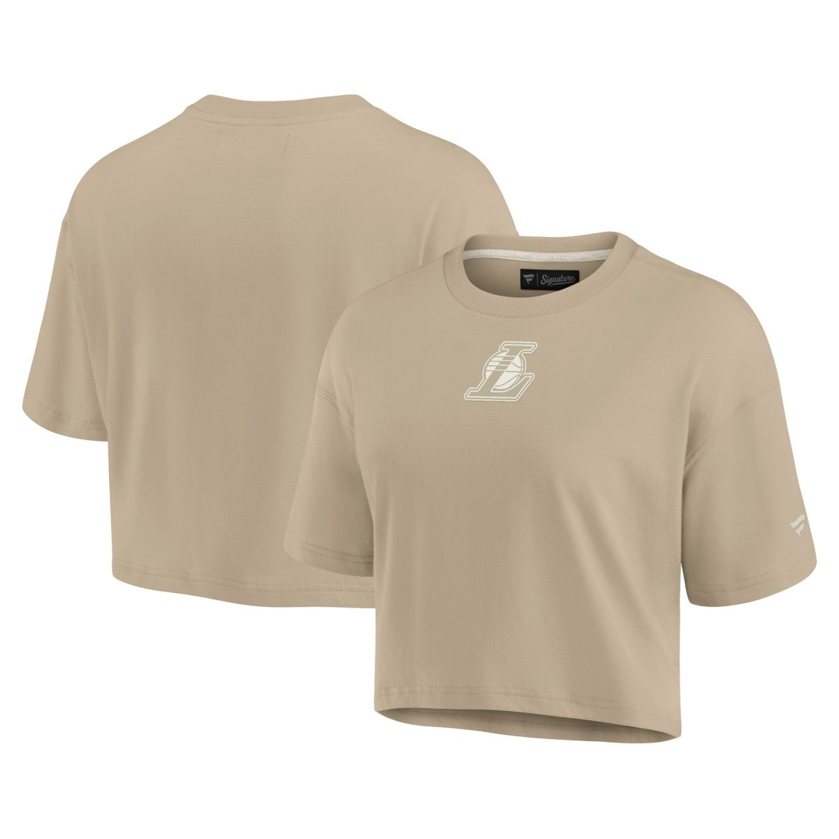 Los Angeles Lakers Women's Elements Super Soft Boxy Cropped T-Shirt - Khaki sale