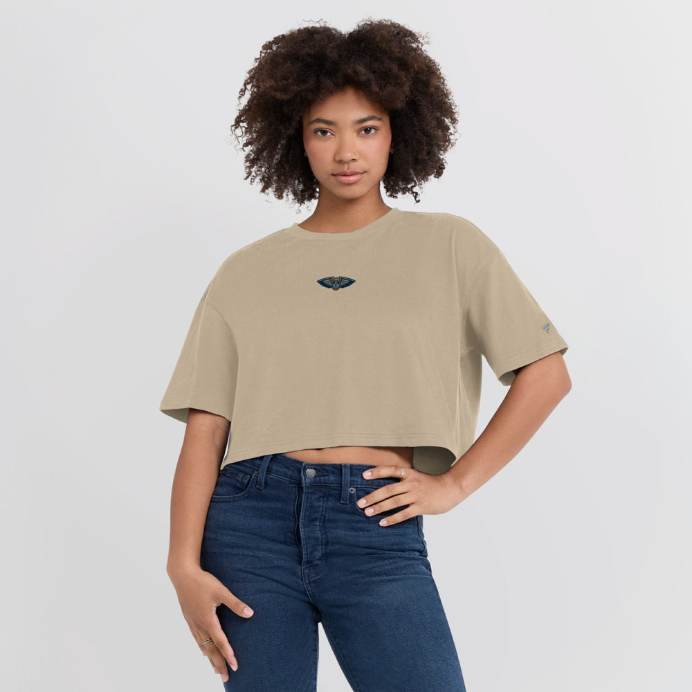 New Orleans Pelicans Women's Elements Super Soft Boxy Cropped T-Shirt - Khaki sale