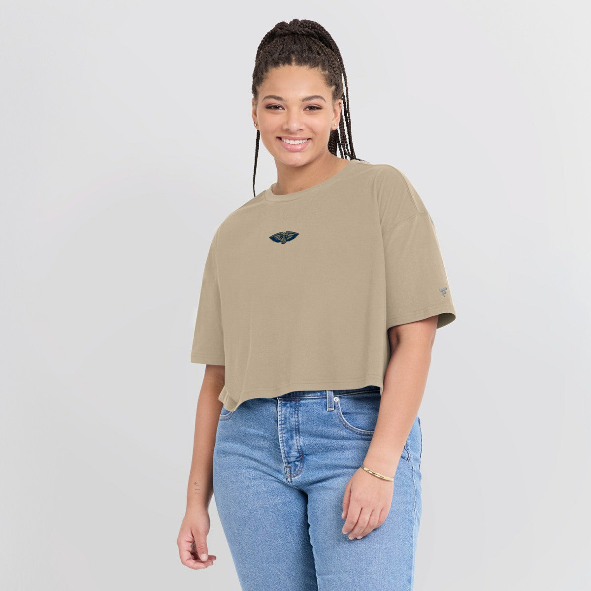 New Orleans Pelicans Women's Elements Super Soft Boxy Cropped T-Shirt - Khaki sale