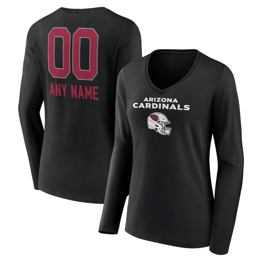 Arizona Cardinals Women's Personalized Name & Number Team Wordmark Long Sleeve V-Neck T-Shirt - Black for sale