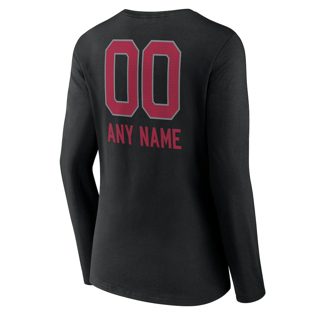 Arizona Cardinals Women's Personalized Name & Number Team Wordmark Long Sleeve V-Neck T-Shirt - Black for sale