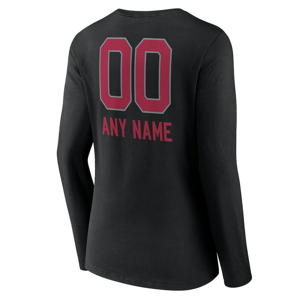 Arizona Cardinals Women's Personalized Name & Number Team Wordmark Long Sleeve V-Neck T-Shirt - Black for sale