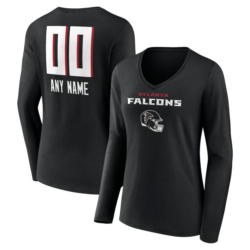 Atlanta Falcons Women's Personalized Name & Number Team Wordmark Long Sleeve V-Neck T-Shirt - Black outlet