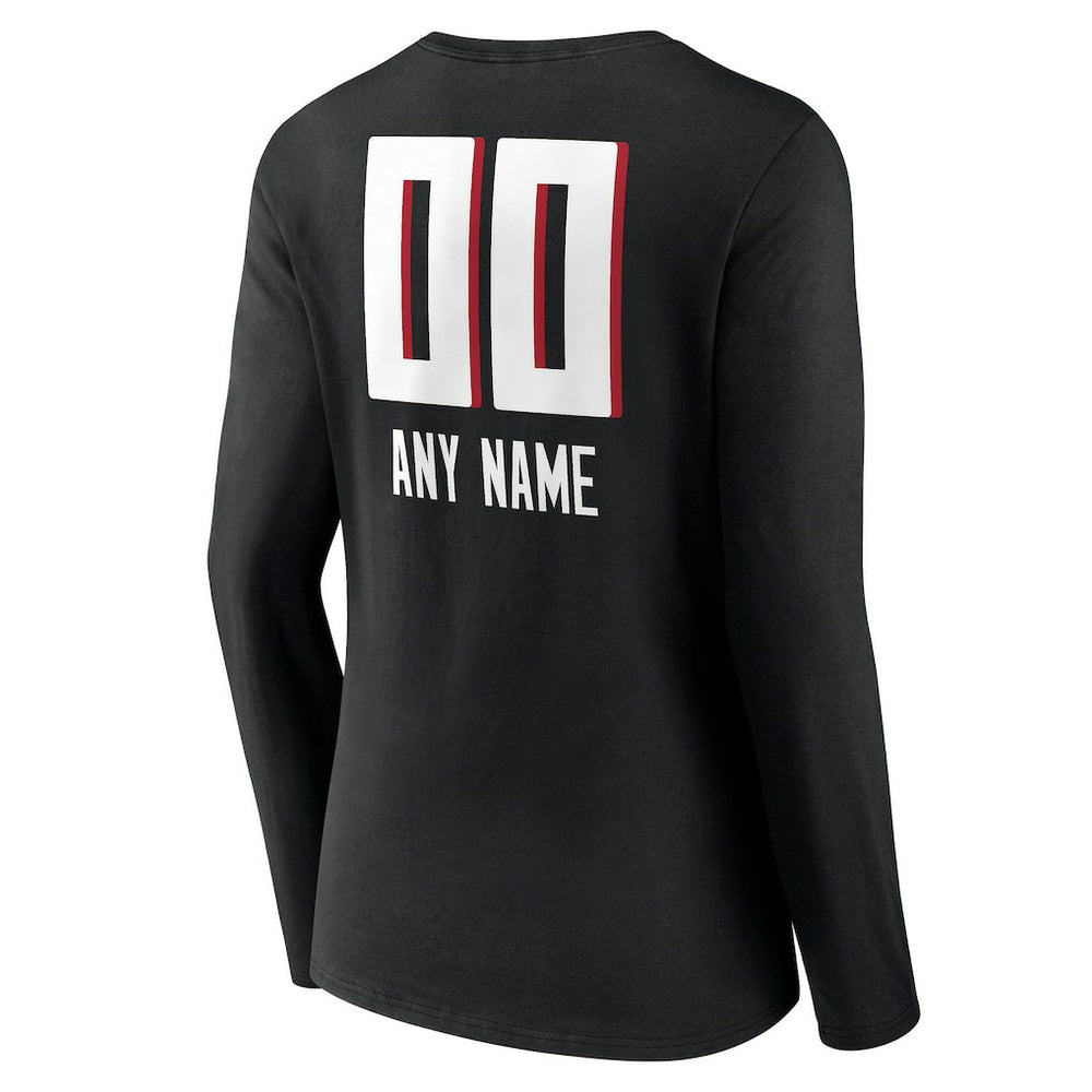 Atlanta Falcons Women's Personalized Name & Number Team Wordmark Long Sleeve V-Neck T-Shirt - Black outlet