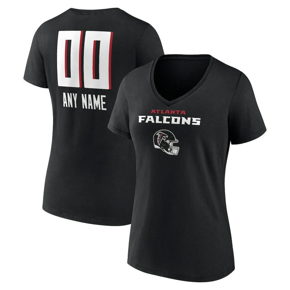 Atlanta Falcons Women's Personalized Name & Number Team Wordmark V-Neck T-Shirt - Black discount