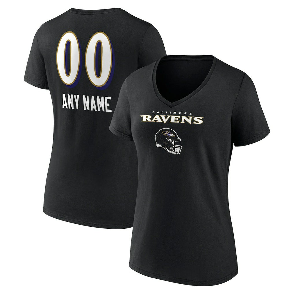 Baltimore Ravens Women's Personalized Name & Number Team Wordmark V-Neck T-Shirt - Black outlet