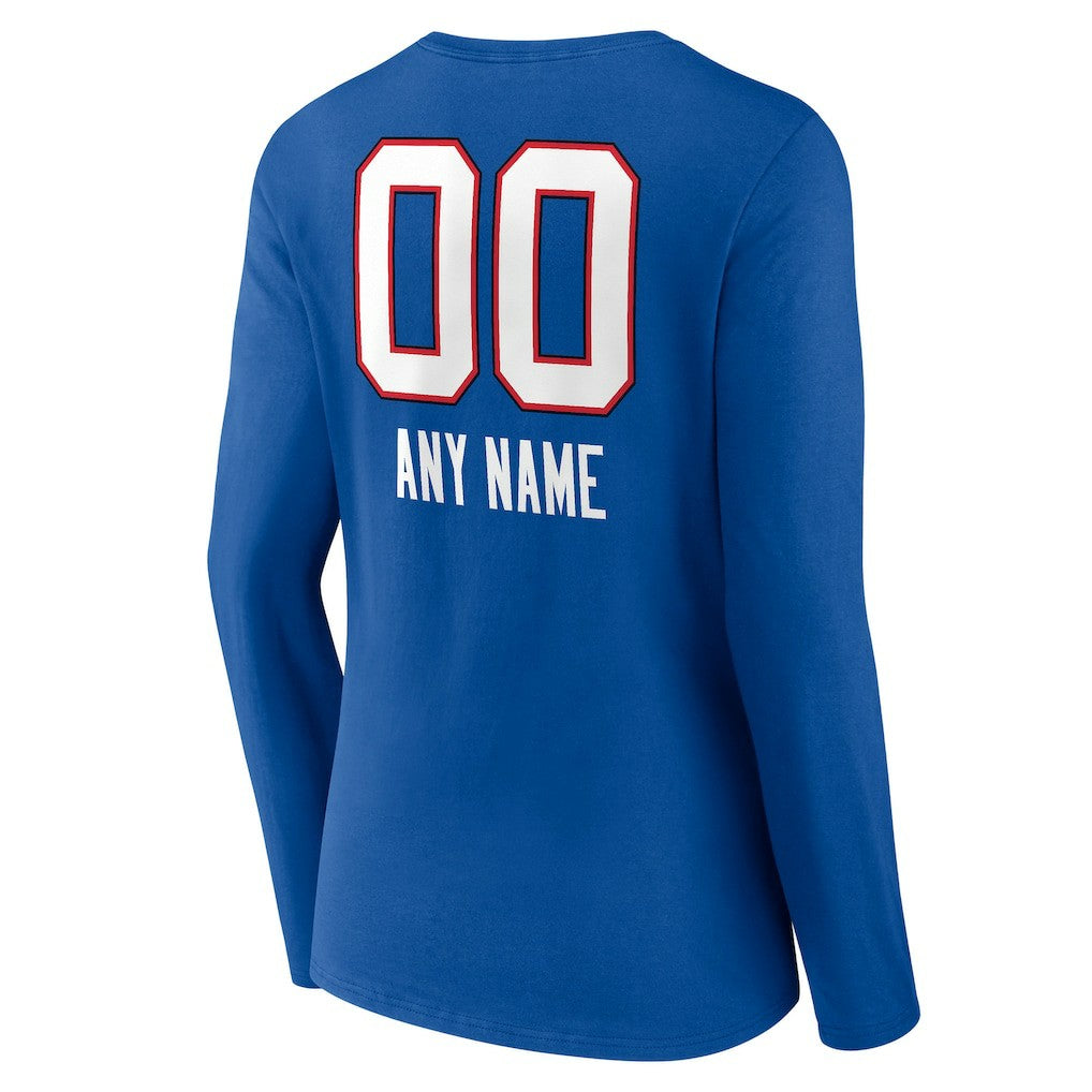Buffalo Bills Women's Personalized Name & Number Team Wordmark Long Sleeve V-Neck T-Shirt - Royal discount